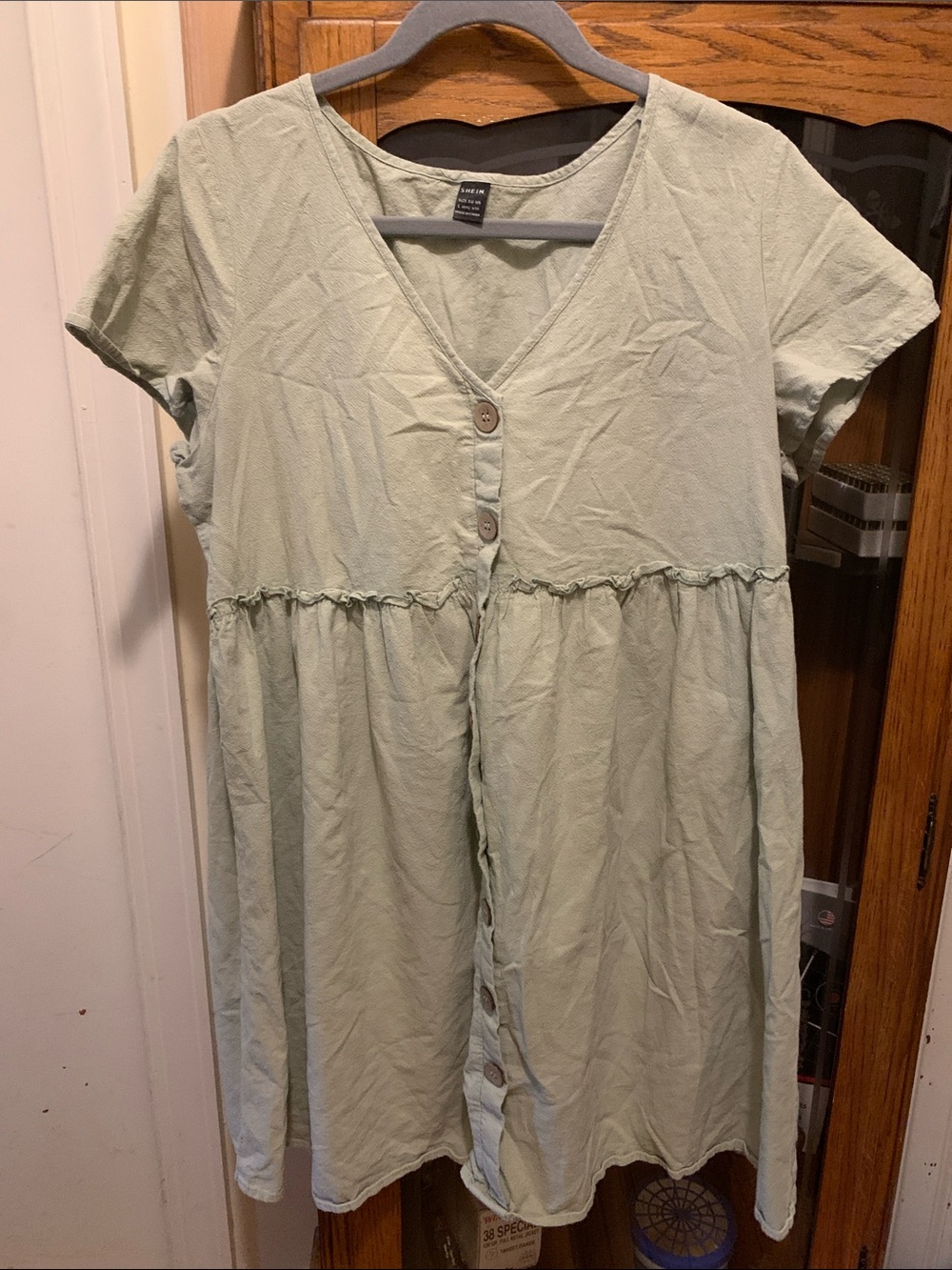 SHEIN Light Sage Button-Front Babydoll Dress